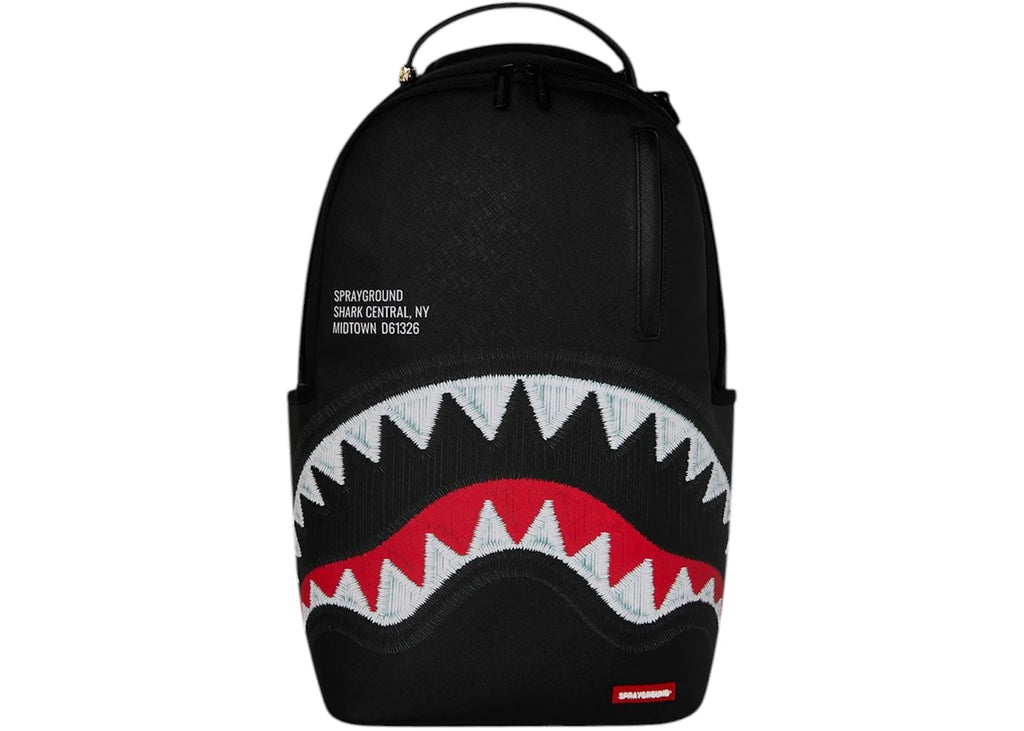Sprayground Shark Central Black Embroidered Shark Backpack Black