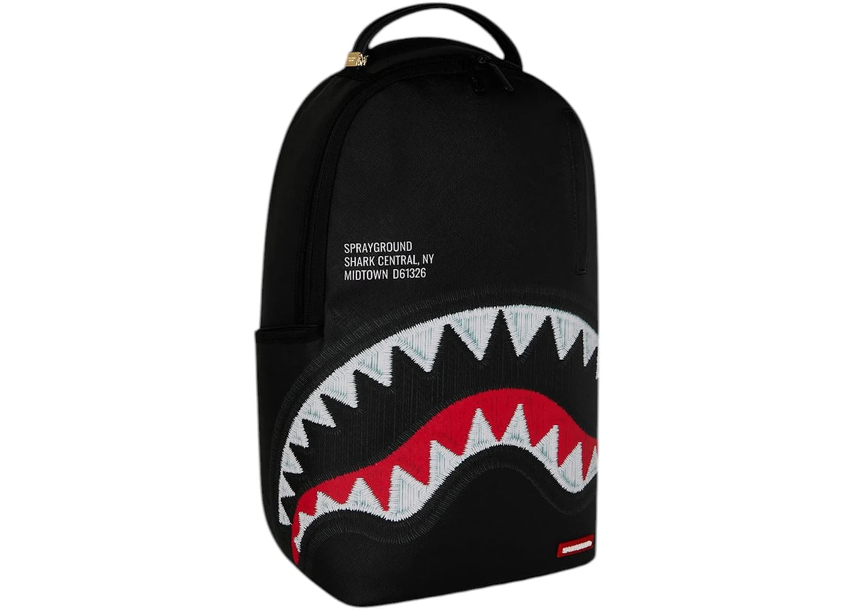 Sprayground Shark Central Black Embroidered Shark Backpack Black